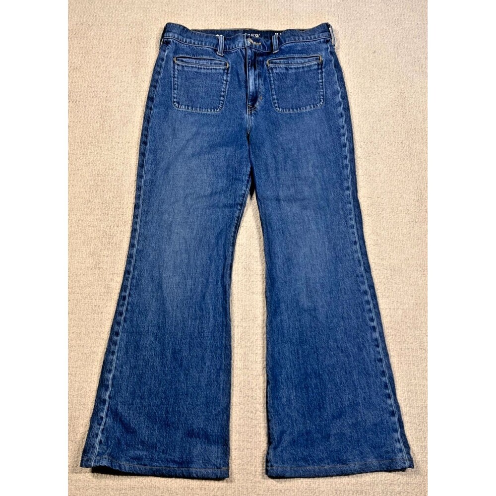 J Crew 96 Flare Leg Jeans Womens Size 30 Blue Patch Pocket RE-96-IDG